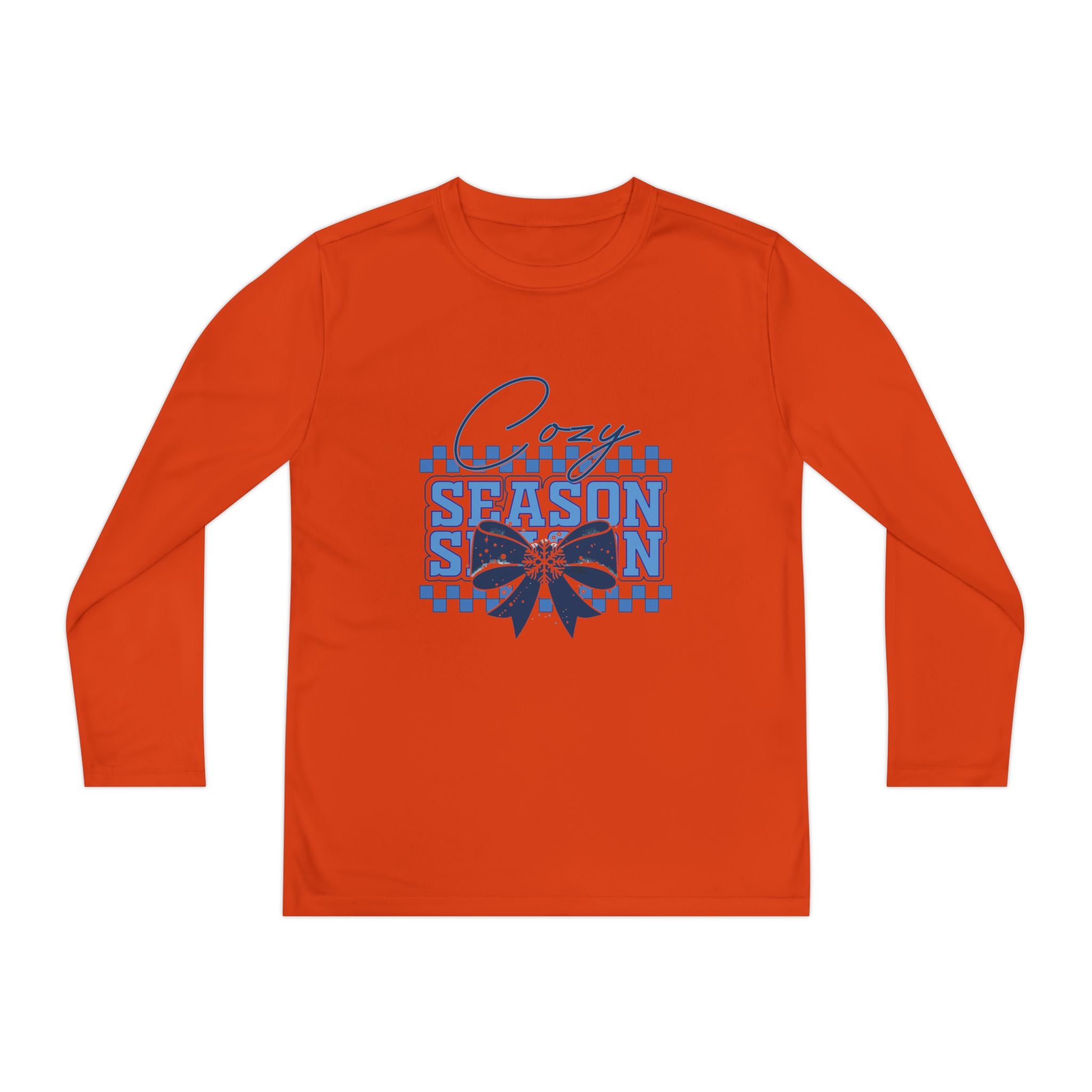 Youth Long Sleeve Tee — "Cozy Season" Blue Checkerboard Poinsettia