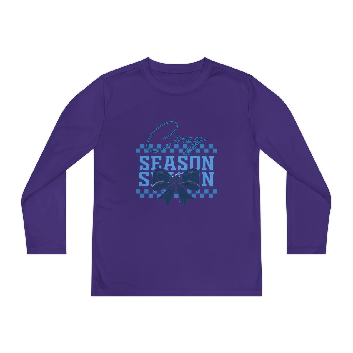 Youth Long Sleeve Tee — "Cozy Season" Blue Checkerboard Poinsettia
