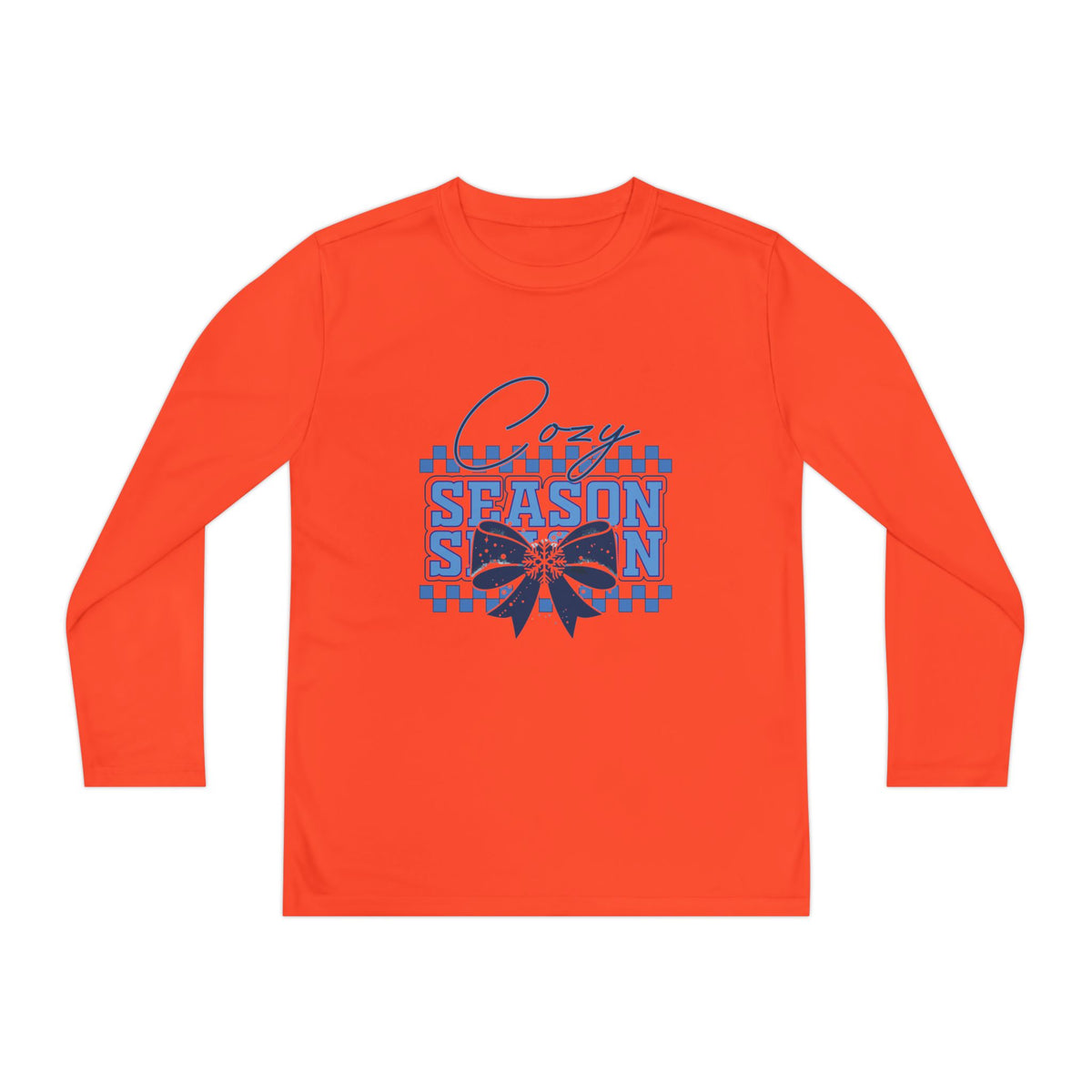Youth Long Sleeve Tee — "Cozy Season" Blue Checkerboard Poinsettia