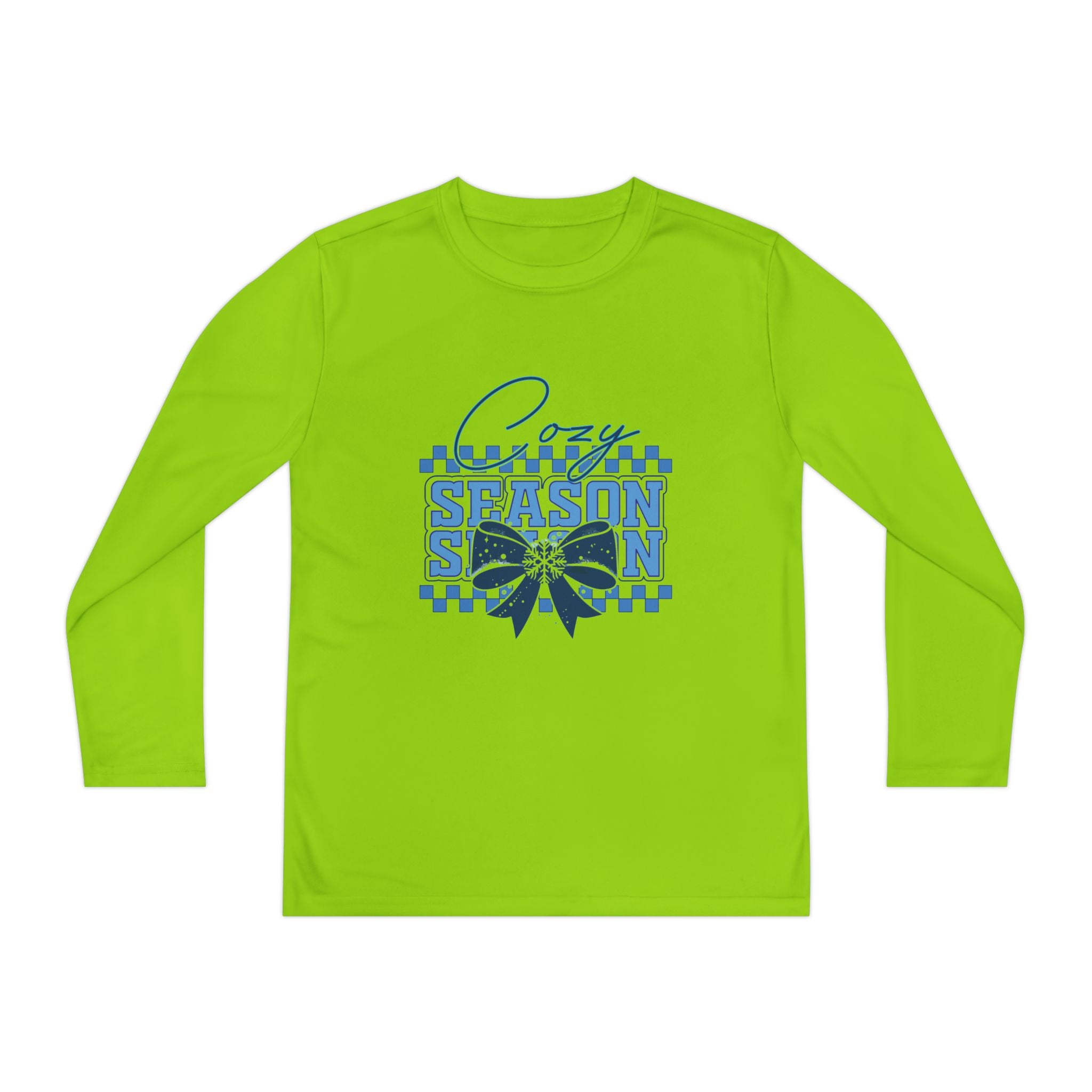 Youth Long Sleeve Tee — "Cozy Season" Blue Checkerboard Poinsettia