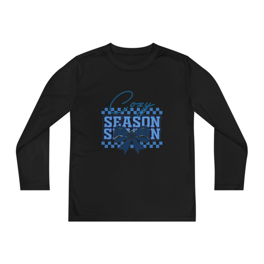 Youth Long Sleeve Tee — "Cozy Season" Blue Checkerboard Poinsettia