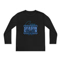 Youth Long Sleeve Tee — "Cozy Season" Blue Checkerboard Poinsettia
